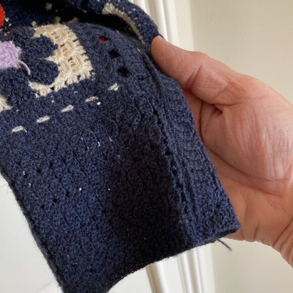 En Creme Womens Crochet Patchwork Crop Cardigan‎ Size L Navy Orange Cottagecore - Picture 7 of 10